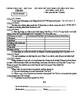 Đề và đáp án khảo sát học sinh giỏi Lịch sử lớp 8 - Năm học 2016-2017 - Phòng GD & ĐT Tiền Hải